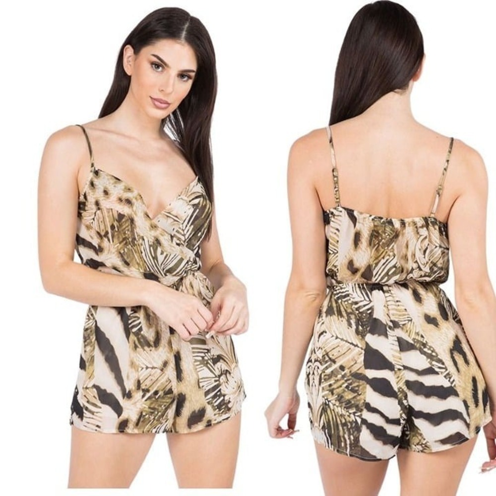 Women's Jungle Print Wrap Romper by Bear Dance Size Medium New With Tags